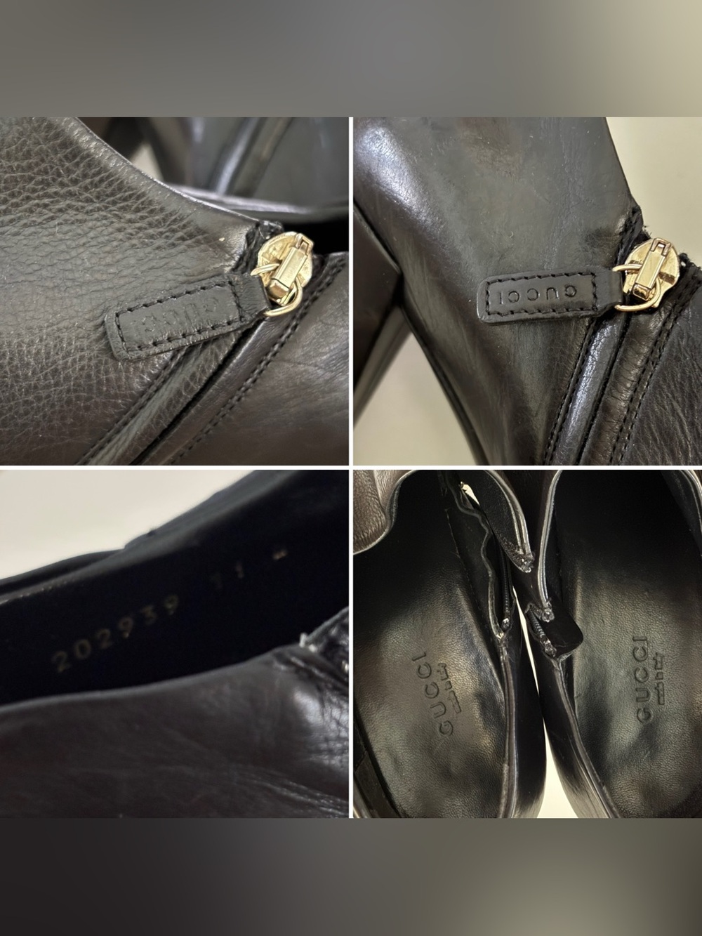 Gucci Black Leather Heel Ankle Booties Darwin Nero Gold Medallion Accent Sz 11B - Picture 3 of 15